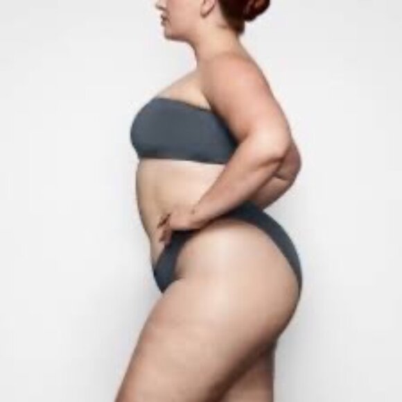 SKIMS Shaping Swim Set Bandeau Top +‎ Dipped Bikini Bottom Gunmetal 3X - Picture 13 of 13